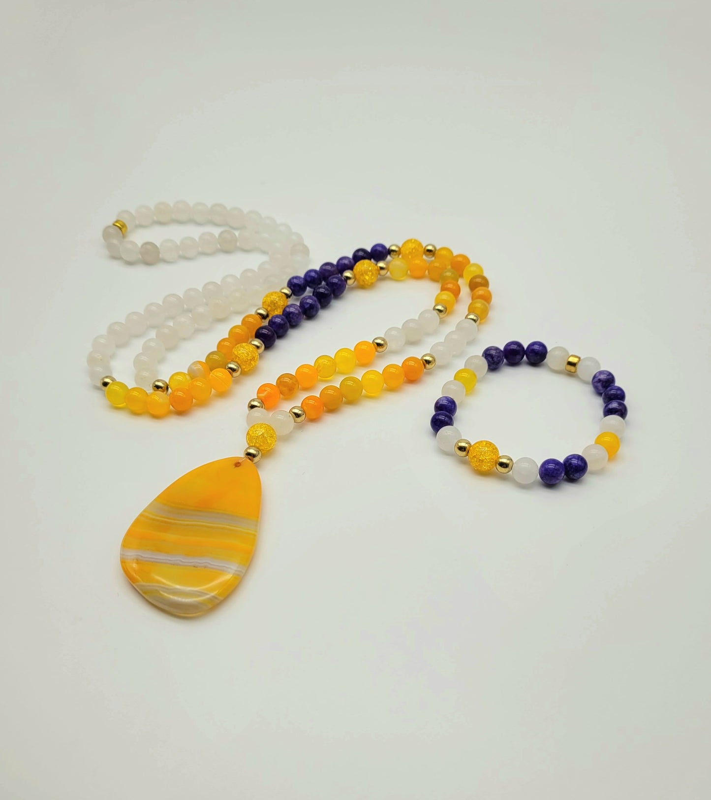 Solar Power Mala Necklace and Bracelet Set