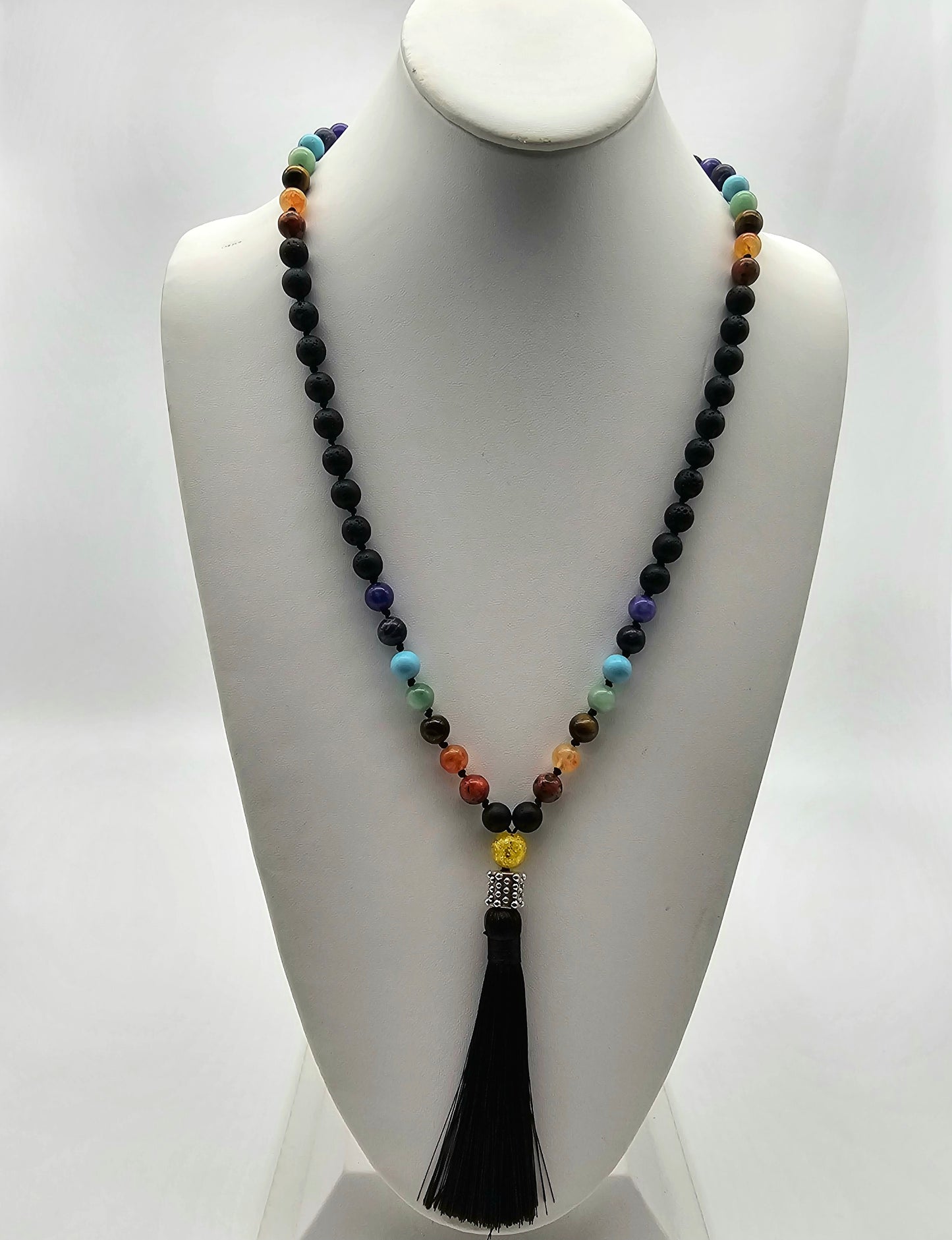 Chakra Black Lava Traditional Mala Necklace and Bracelet Set