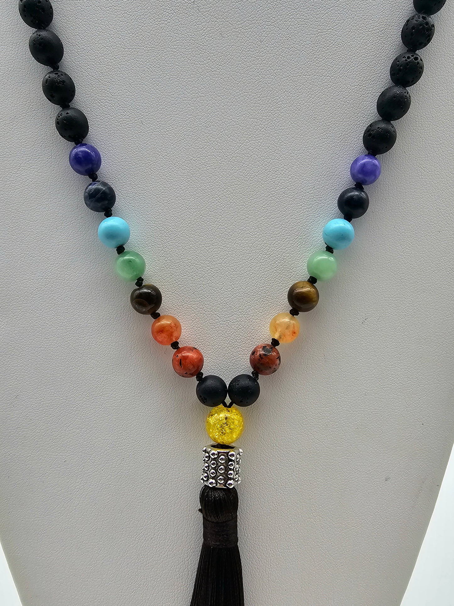 Chakra Black Lava Traditional Mala Necklace and Bracelet Set