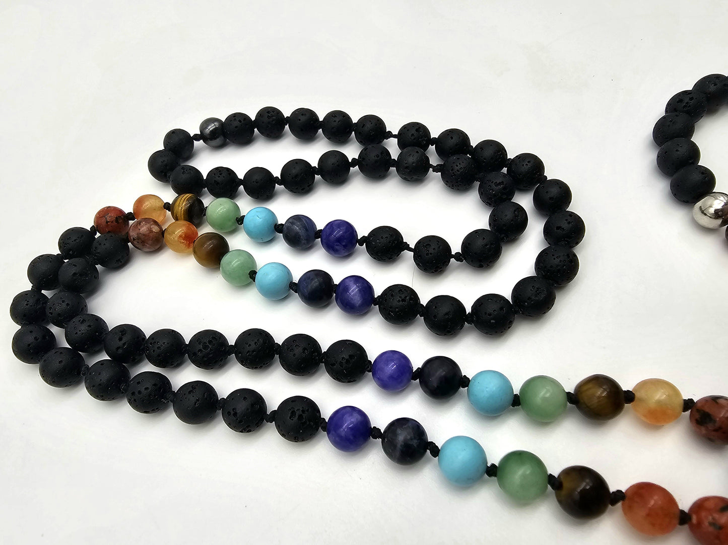 Chakra Black Lava Traditional Mala Necklace and Bracelet Set