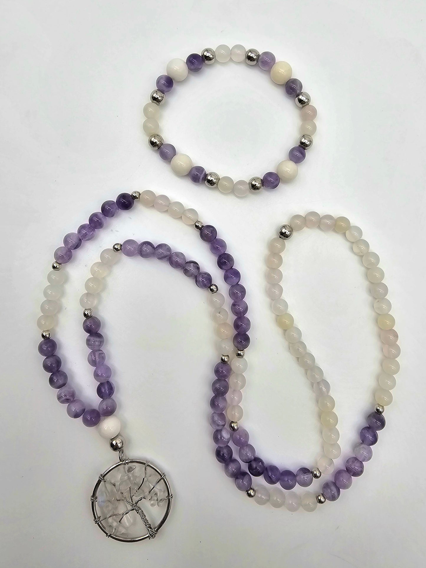 Purple Purify and Protect Mala Necklace and Bracelet Set