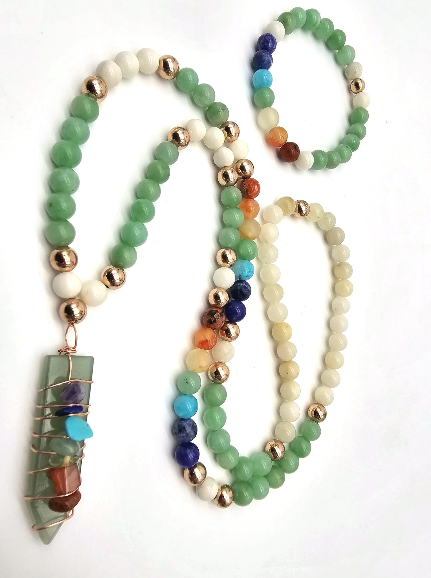 Chakra Myanmar Jade Mala Necklace and Bracelet Set