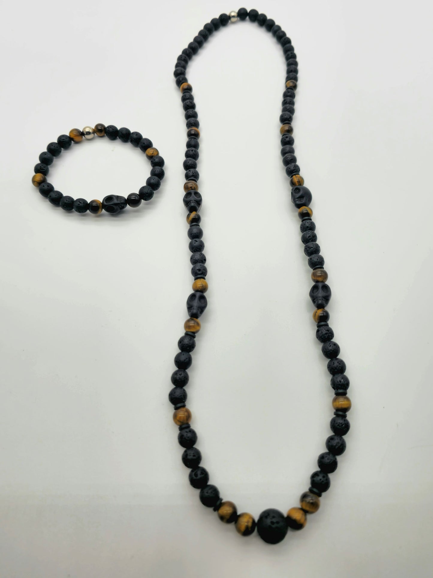Tiger and Skulls Necklace and Bracelet Set