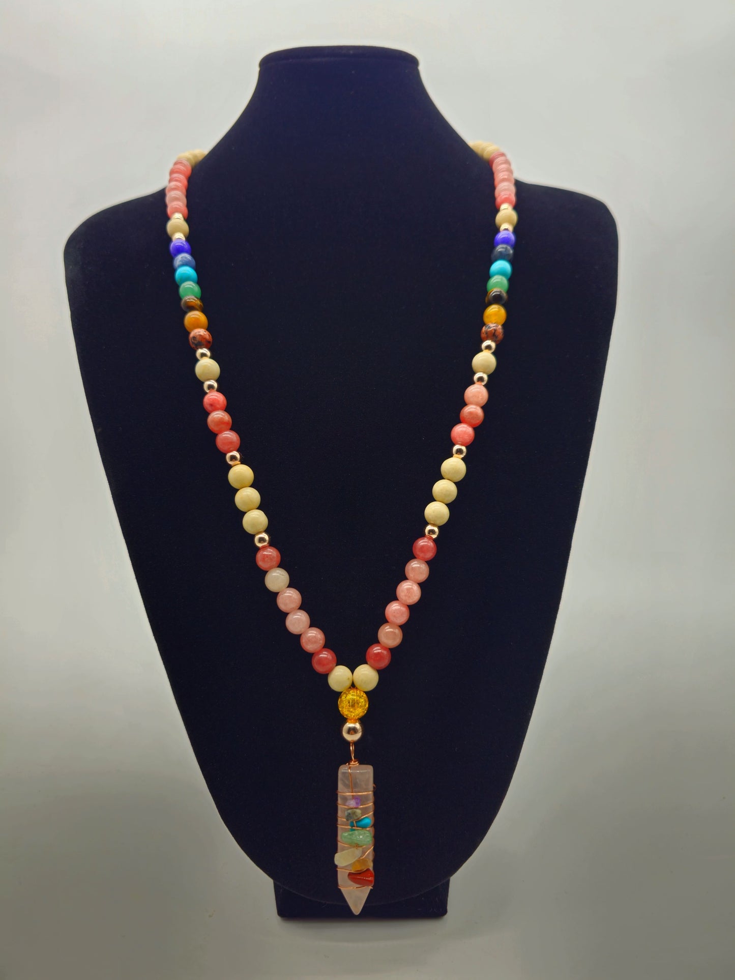 Chakra Pink Jade Mala Necklace and Bracelet Set