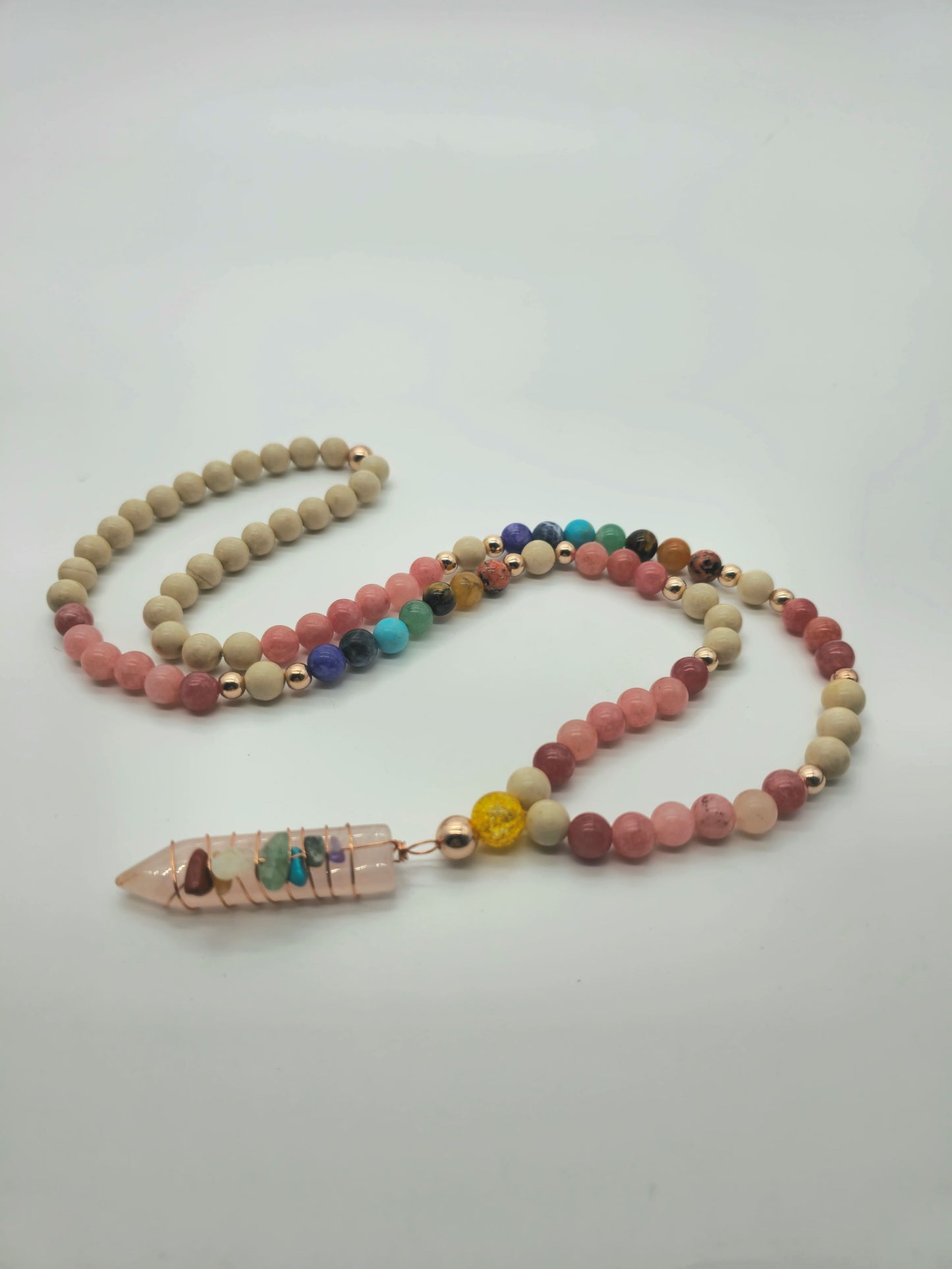 Chakra Pink Jade Mala Necklace and Bracelet Set