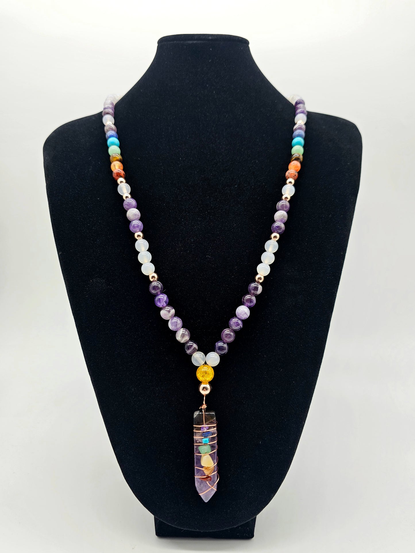 Chakra Amethyst Mala Necklace and Bracelet Set