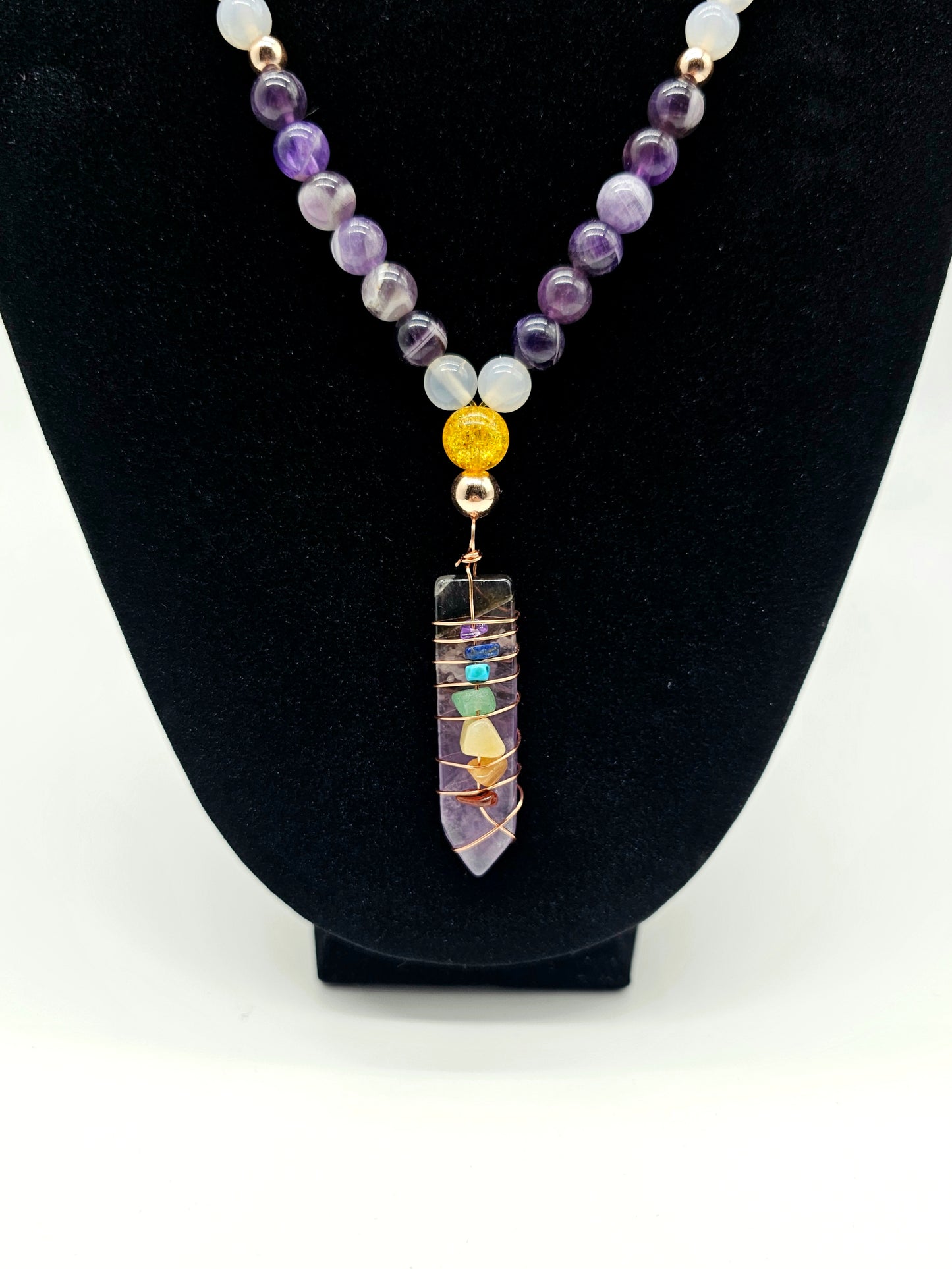 Chakra Amethyst Mala Necklace and Bracelet Set