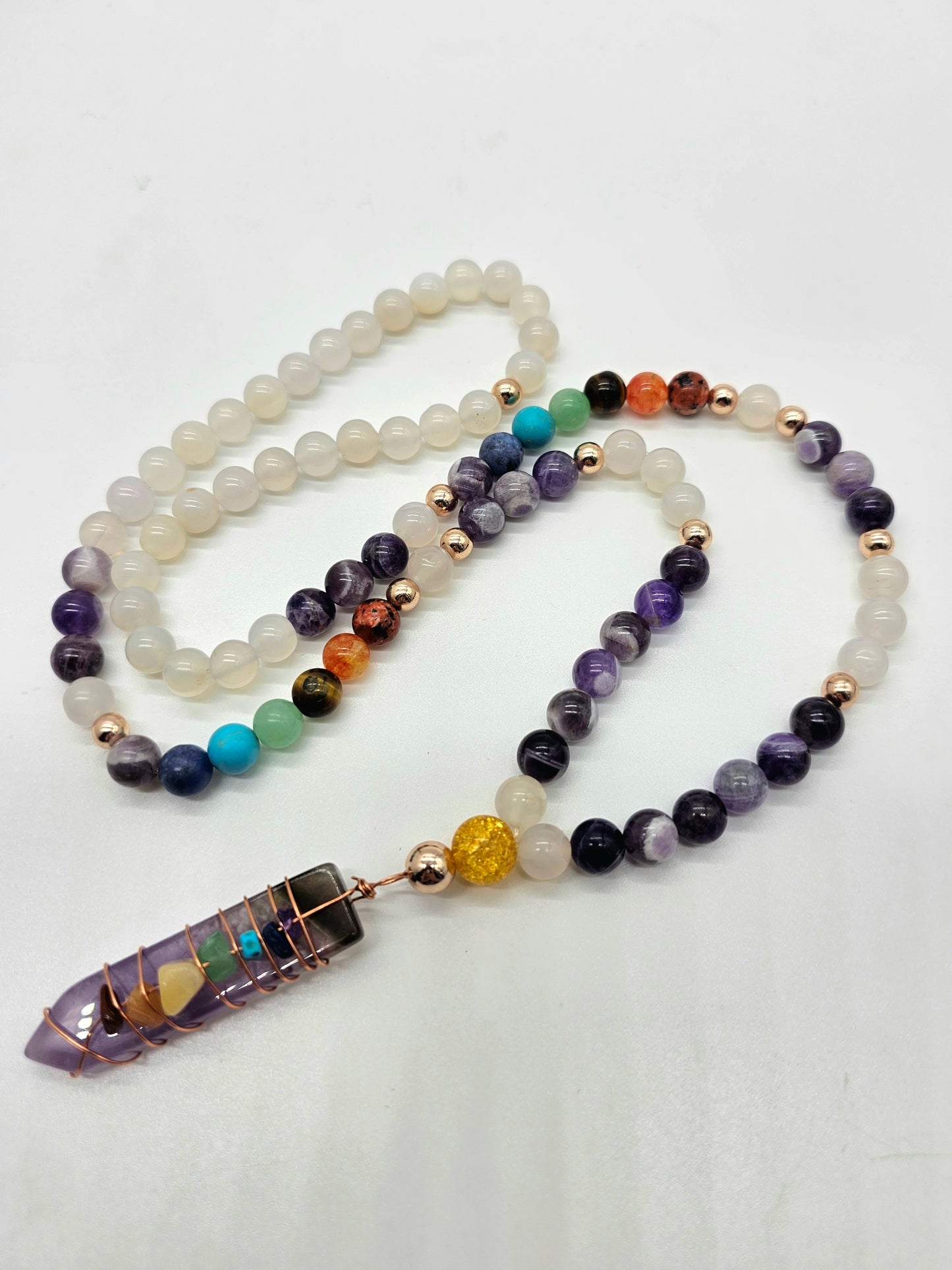 Chakra Amethyst Mala Necklace and Bracelet Set